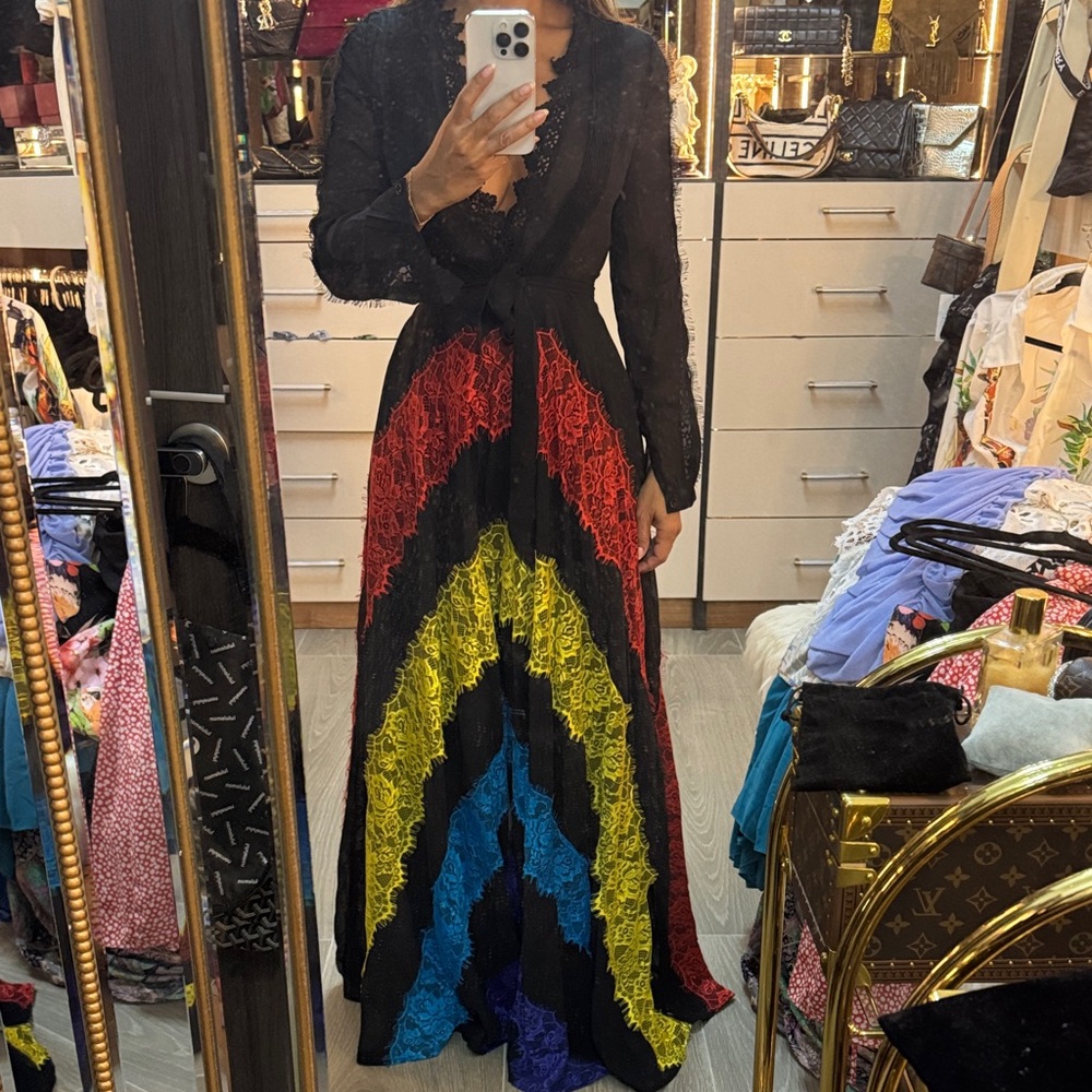 L'ATISTE Black Multicolor Lace Long Sleeve Dress